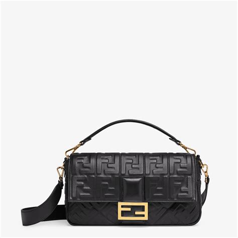 fendi black leather bag|baguette bag Fendi.